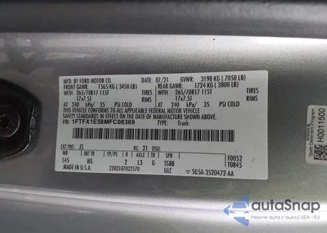 2021 Ford F-150 Xlt from USA, damaged, VIN 1FTFX1E58MFC08369